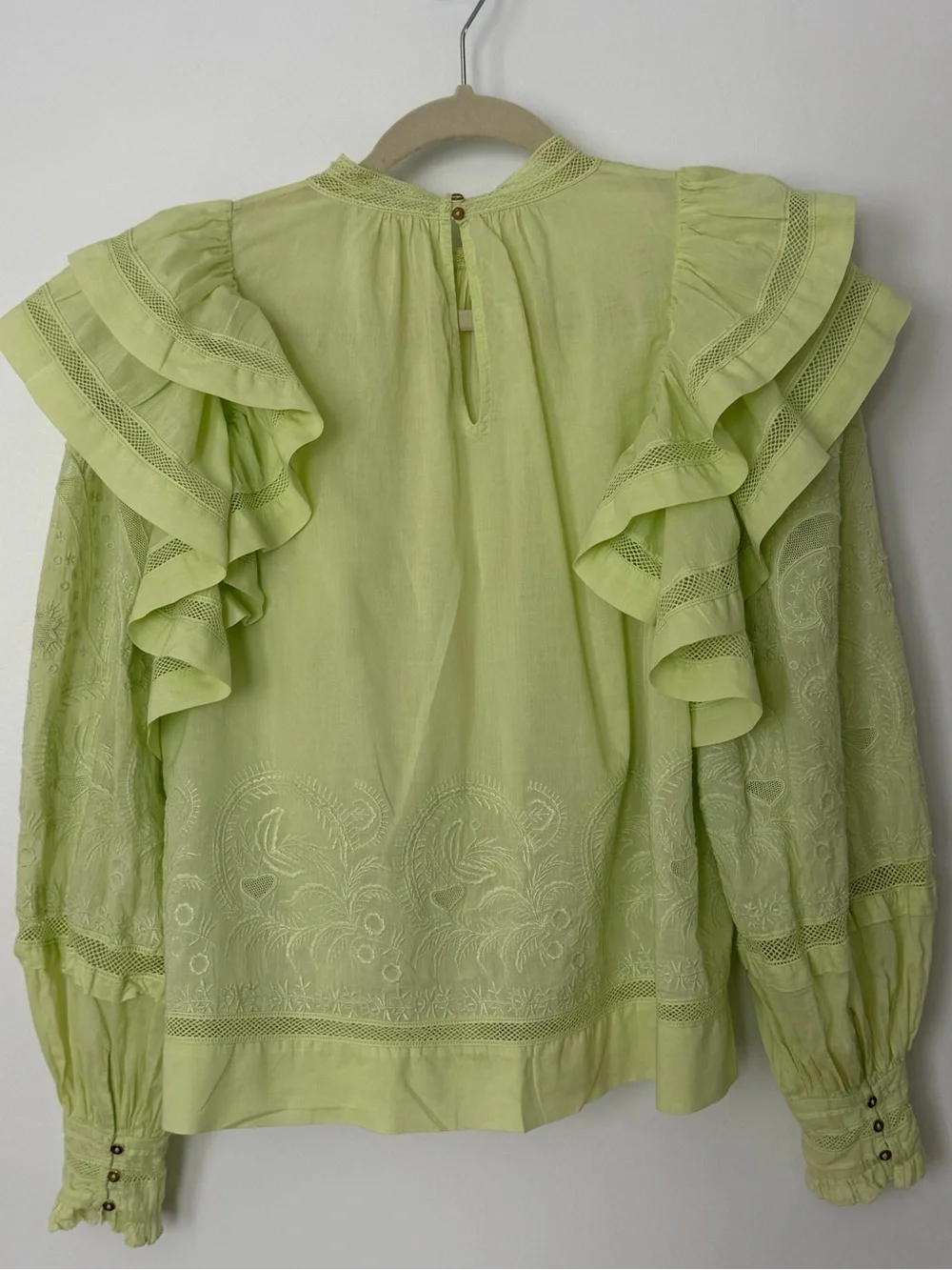 Ulla Johnson Annetta Pistachio Embroidered Ruffle Blouse Size 4